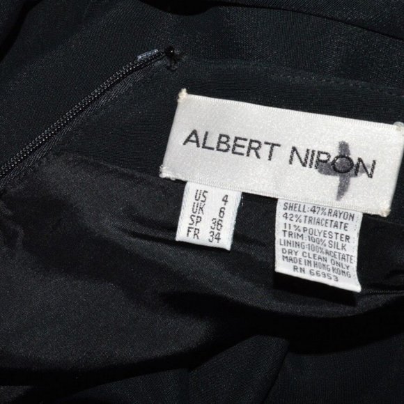 ALBERT NIPON NEW SZ 4 S SMALL BLACK ONE SHOULDER SLEEVE SHEER DRESS BOW DECOR - Picture 11 of 11